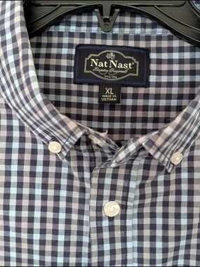 Nat Nast Luxury Original Men's Navy, Grey, Light Blue Gingham Button-Down Shirt
